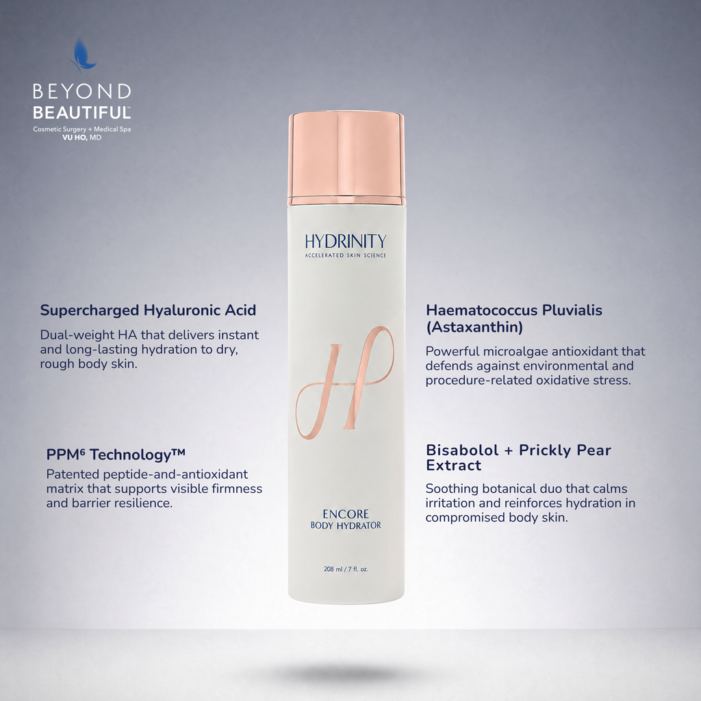 Hydrinity ENCORE Body Hydrator with PPM6 Technology, supercharged HA, astaxanthin, and prickly pear | Anti Aging Body Lotion | Medical Grade Skincare | Skin Firming Body Lotion | Medical grade skin firming | Beyond Beautiful Cosmetic Surgery and Medspa