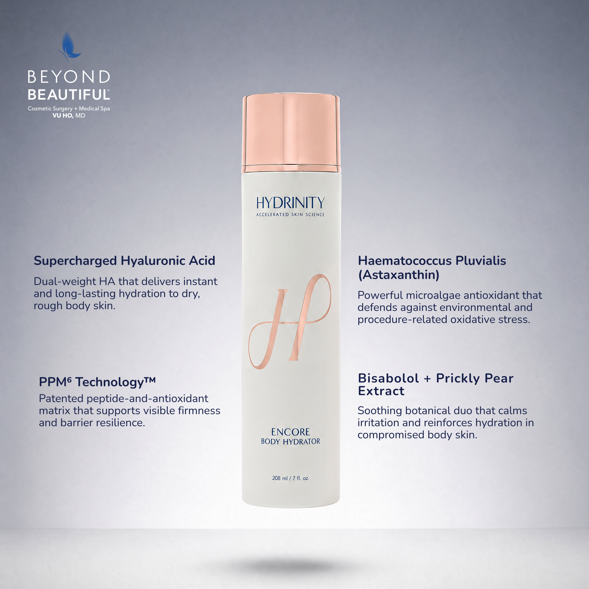 Hydrinity ENCORE Body Hydrator with PPM6 Technology, supercharged HA, astaxanthin, and prickly pear | Anti Aging Body Lotion | Medical Grade Skincare | Skin Firming Body Lotion | Medical grade skin firming | Beyond Beautiful Cosmetic Surgery and Medspa