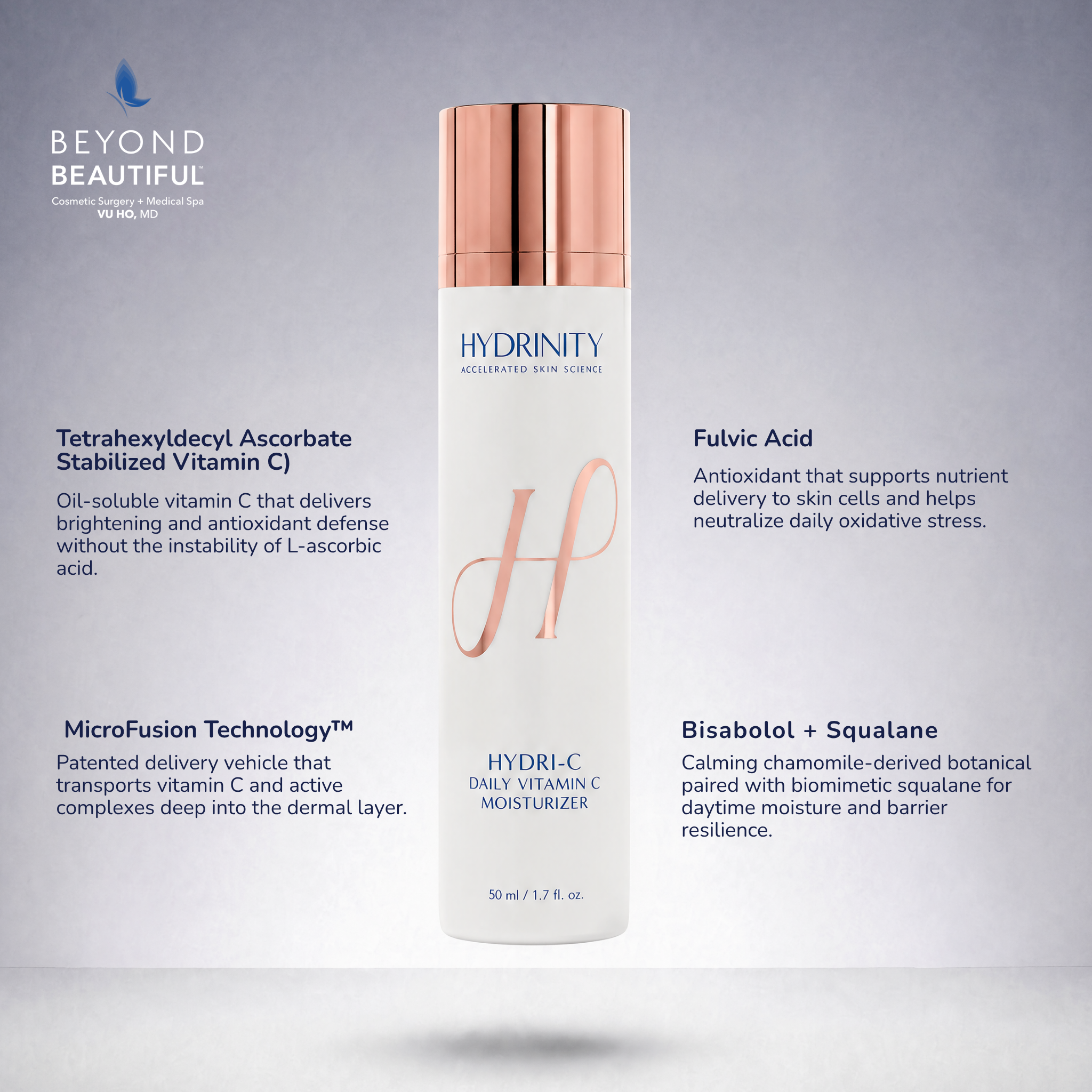 HYDRI-C vitamin C moisturizer  by Hydrinity. | Product Benefits | Medical grade skincare | Anti aging skincare | Daily moisturizer | Beyond Beautiful Cosmetic Surgery and Medspa
