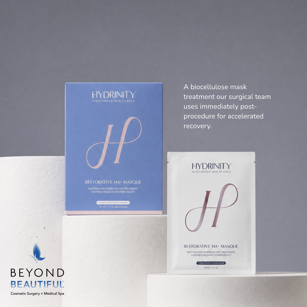 Hydrinity Restorative HA+ Biocellulose Facial Sheet masque  | Anti-aging, Prebiotic and soothing skincare mask | Post-procedure skincare mask | Beyond Beautiful Cosmetic Surgery and Medspa