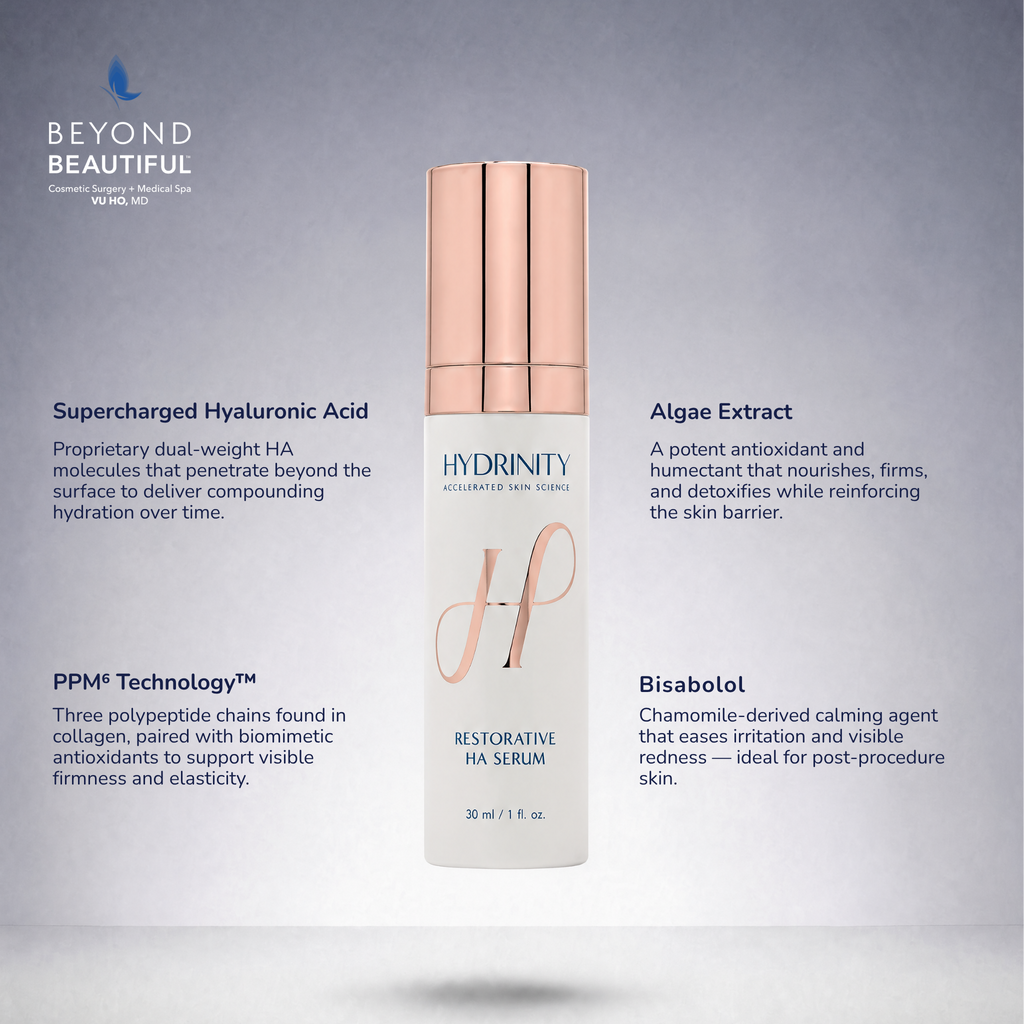 Hydrinity Restorative HA Serum 30mL  Product Ingredients and Benefits| Beyond Beautiful Cosmetic Surgery and Medspa, Vu Ho MD