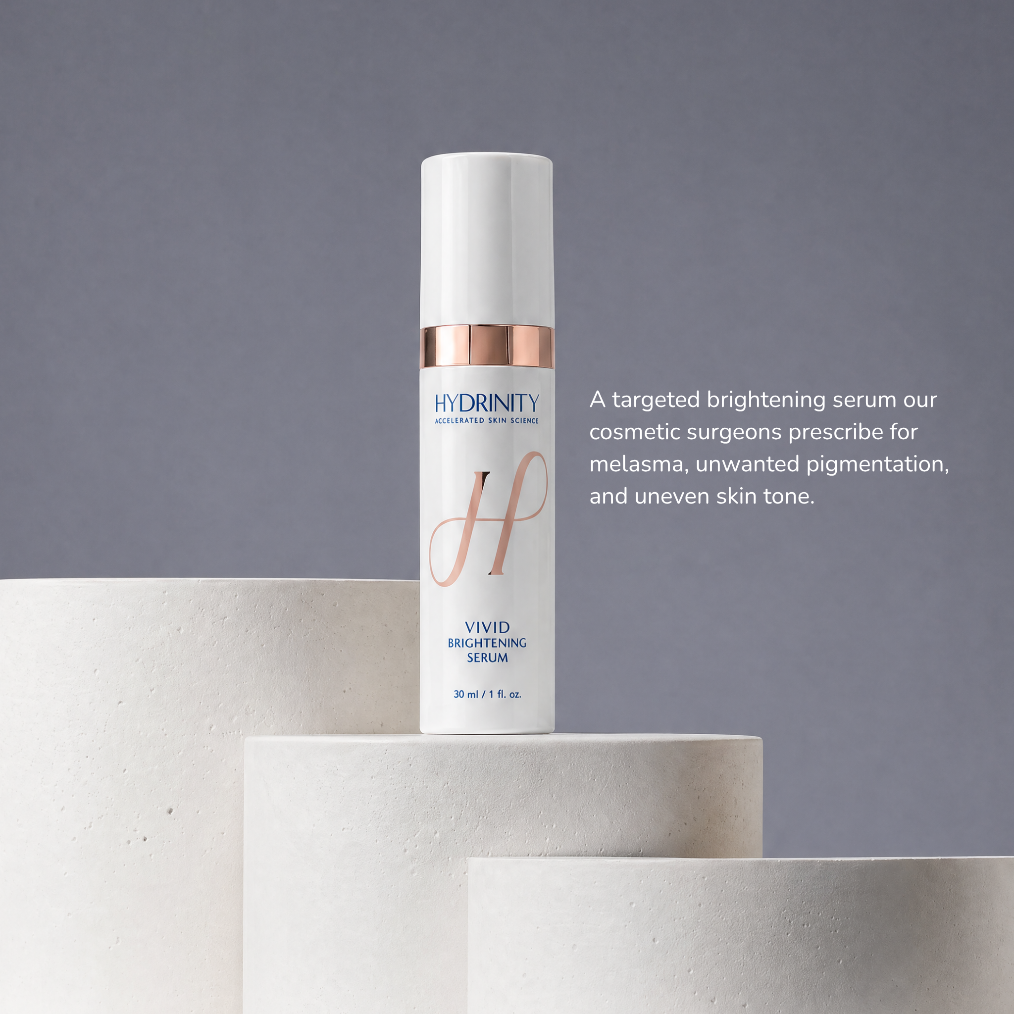 Hydrinity VIVID Brightening Serum 30mL bottle, surgeon-recommended treatment for melasma and hyperpigmentation. | Product Description | Medical Grade Skincare by Dr. Vu Ho MD, Beyond Beautiful Cosmetic Surgery and Medspa